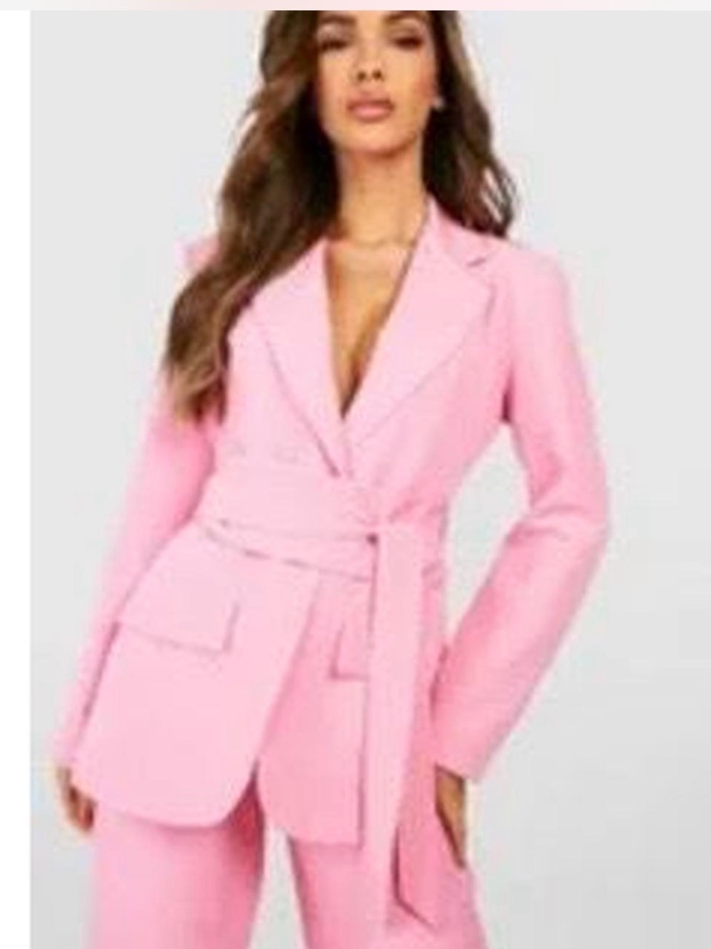 Boohoo Light Pink Belted Tailored Blazer
